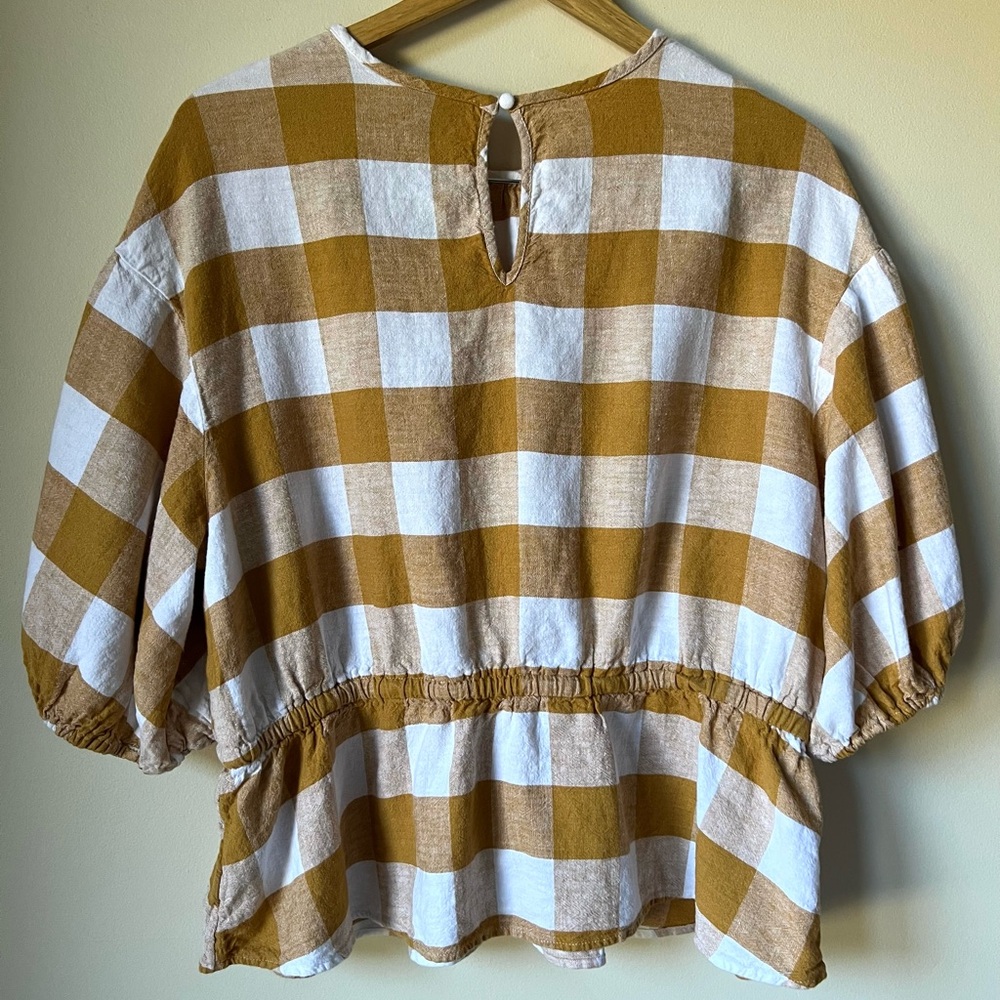 Who What Wear Linen Blend Puffed Sleeve Peplum Blouse White/Gold XXL - Picture 3 of 10